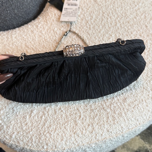 Sasha Black Pleated Evening Bag with Silver Chain - Picture 7 of 17